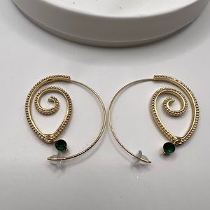 Gold Tone Earrings with Green Stone‎ NEW